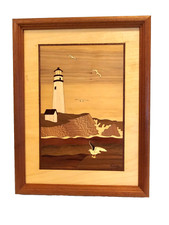 Boston Lighthouse Wood Marquetry Hudson River Inlay NELSON 13x10 Art