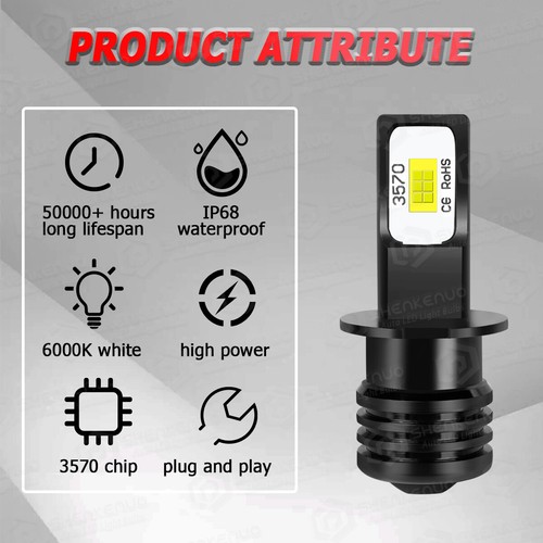 2x H3 3570 CSP LED fog spot light bulbs Kit 11000lm 100W 12v-24v perfect beam - Picture 6 of 12