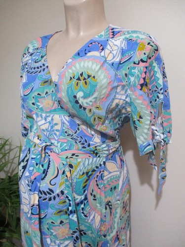 SERAPHINE MATERNITY & NURSING BRIGHT BLUE PRINT WRAP MIDI DRESS SIZE 16 - Picture 2 of 3