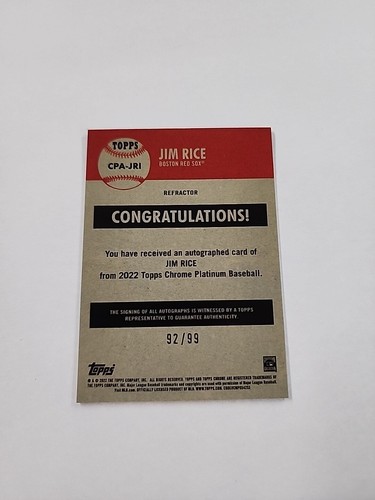 2022 Topps Chrome Platinum Anniversary Blue Prism Refractor Jim Rice Auto /99 ZG - 第 2/2 張圖片