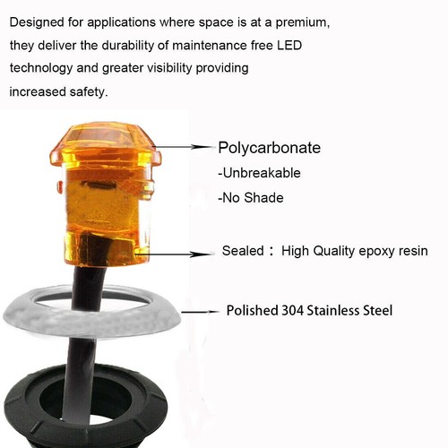 50X Round 3/4"Bullet Side Marker Truck Trailer LED Light w/ Stainless Base Amber - Picture 2 of 7