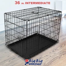 36" [Intermediate] Portable Folding Dog Crate Pet Cage Pen Kennel 2-Doors w/Tray