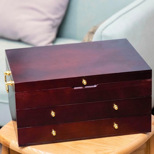 Wooden Silverware Chest without Silverware Three-layer, Silverware Box Storage - Picture 5 of 7