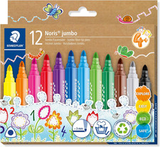 Felt Pens for Toddlers - Noris Jumbo Colouring Markers -12 Assorted Colours, 328