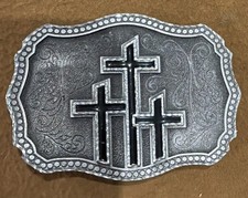 Western Grace 3 Crosses Belt Buckle BBWG05 Luke 23:42,43