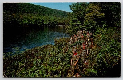 1950 Boy Scouts Camp No-Be-Bo-Sco Blairstown NJ Lake Trail Vintage Postcard