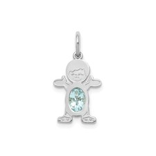 14k White Gold Boy Pendant Aquamarine March Birthstone Family Mother Keepsake