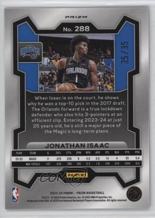 2023-24 Panini Prizm FOTL FOTL Blue Shimmer Prizm /35 Jonathan Isaac #288 - Image 2 of 2