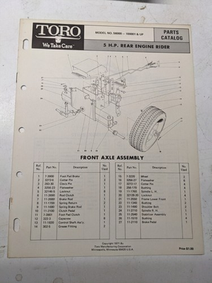 #ad TORO PARTS CATALOG LIST BOOK MANUAL 5HP REAR ENGINE RIDER 56000 1971 $10.99