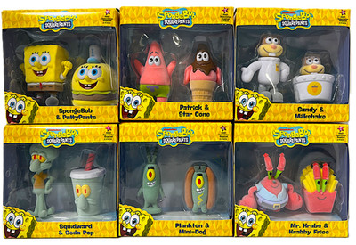 Lot of 6 SpongeBob Squarepants 2.25'' Flocked Figures 2 Pack 2025 Nickelodeon