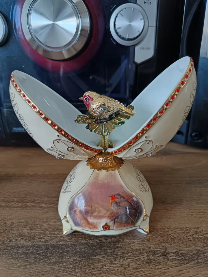 Bradford Exchange Jewel of Nature Porcelain Bird / Robin In Egg Musical Ornament - Image 1 of 4