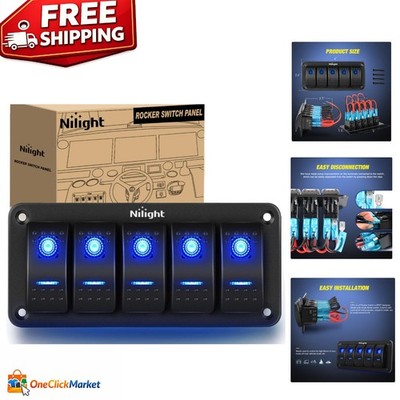 Customizable Pre-Wired 5 Gang Rocker Switch Panel for Automotive & Marine Use