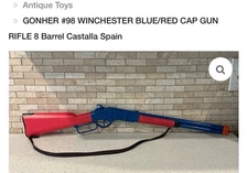 GONHER Disney Park toy, ￼WINCHESTER BLUE/RED CAP GUN RIFLE 8 Barrel Castalla Spa