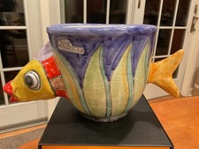Nino Parrucca Italy Hand Painted 3-D FISH Planter Pot Signed Pottery - Awesome