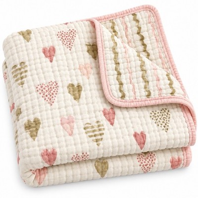 Aden + Anais Mini Dream Blanket Pink Hearts Muslin 24x25 Baby Retired Print