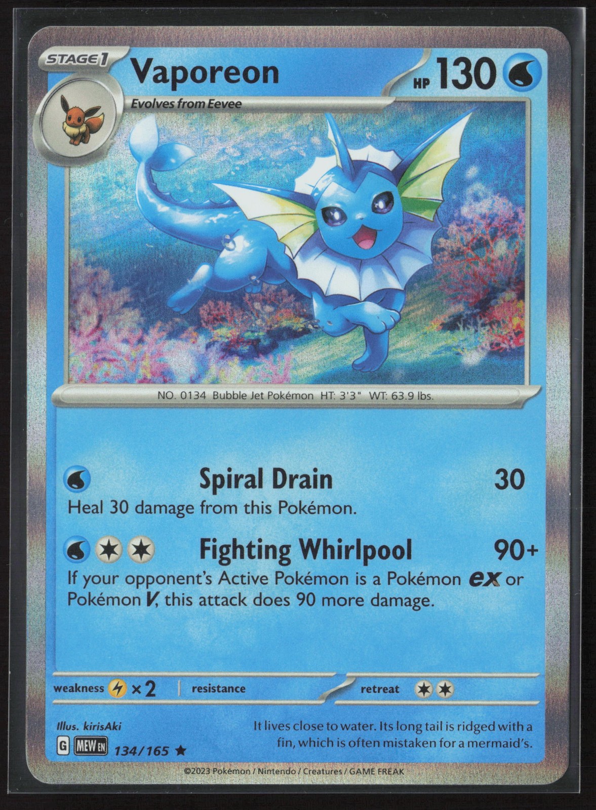 Vaporeon Rare SV: Scarlet & Violet 151 134/165 NM Pokemon Card Holo