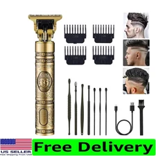Cordless Professional Hair Clippers for Men - Vintage Gold T Blade Trimmer Kit