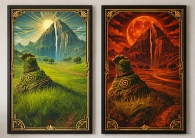 Zelda BOTW Set of 2 Art Deco Fantasy Landscape Poster Mockups 24x36 Living Room