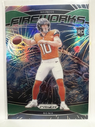 2024 Prizm Bo Nix Green Prizm Fireworks #23 RC Denver Broncos - Picture 1 of 2