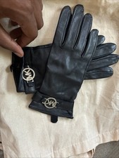 Michael Kors Women's Black Genuine Leather Lined Gloves Size S