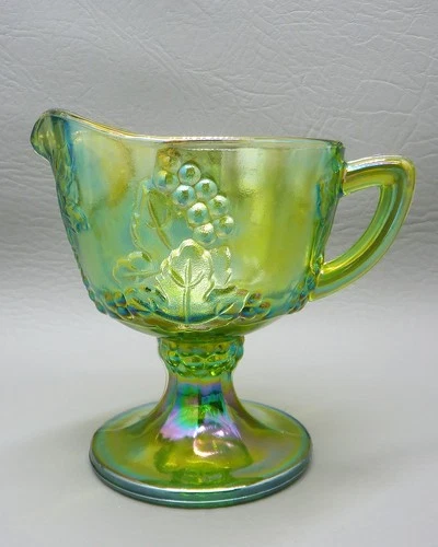 Vintage Indiana Glass Grape Harvest Lime Green Carnival Glass Creamer