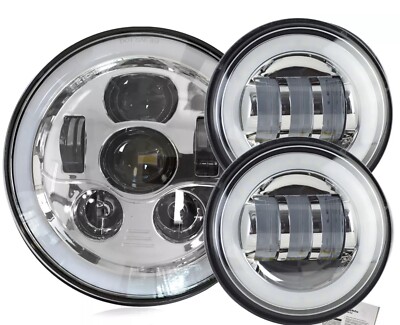 7'' LED Projector Headlight + 4.5'' Passing Lamps For Harley Touring +Brackets