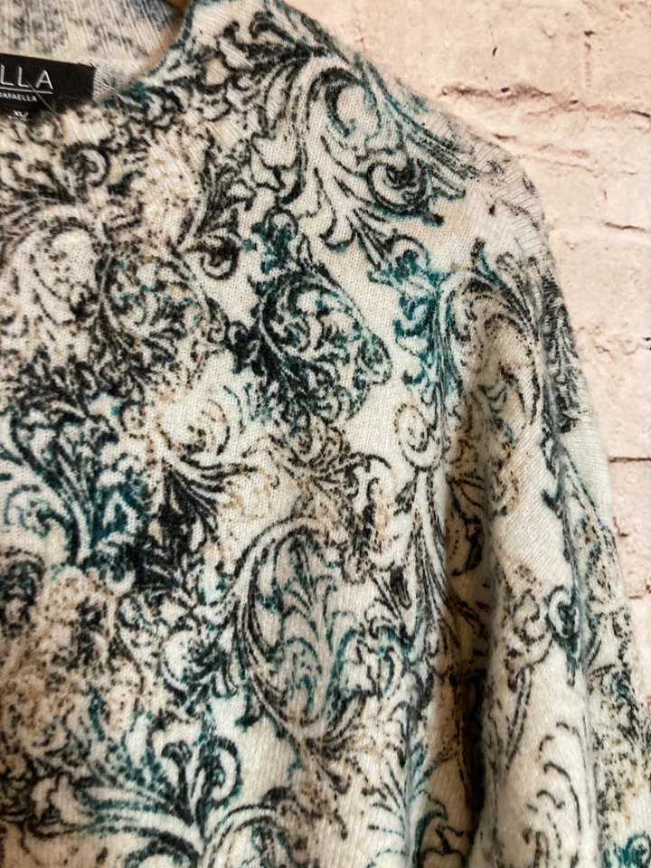 Suéter ELLA Rafaella para mujer XL verde azulado oscuro estampado jacquard suave suéter cuello redondo Foto 4 de 4