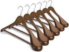6pcs Wide Shoulder Wooden Hangers, Suit Hangers w/ Non Slip Pants Bar, 360  Hook