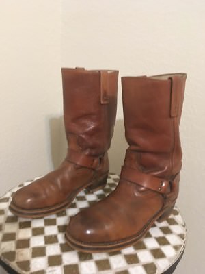 BROWN USA VINTAGE HARNESS MOTORCYCLE WESTERN STEEL TOE WORK RIDER BOOTS 9D