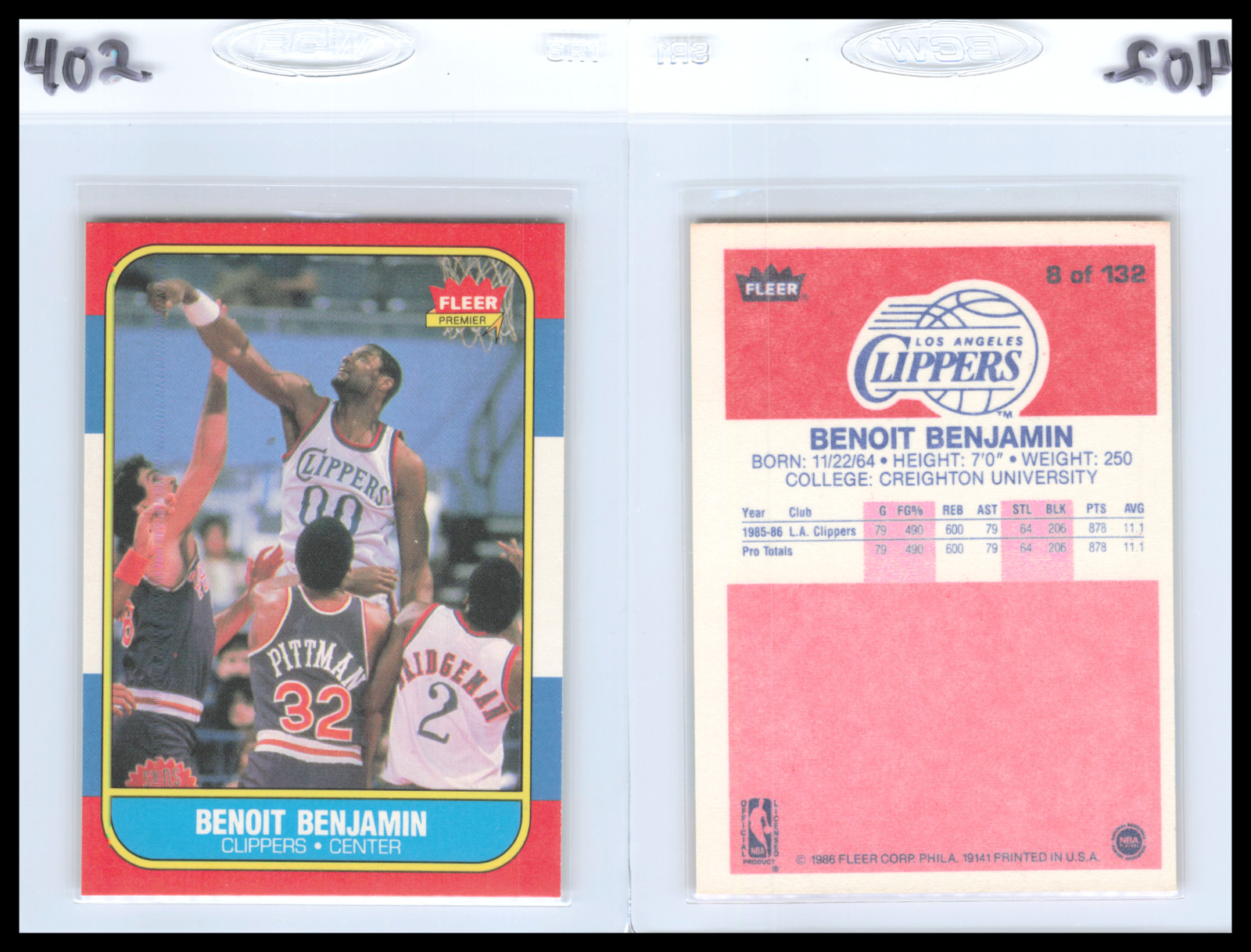 1986 Fleer Basketball #8 Benoit Benjamin Los Angeles Clippers    EXMT    402