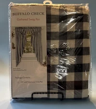 Buffalo Check Gathered Swag Window Curtain Pair, 72x63 Inches