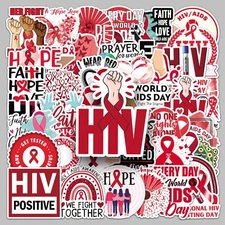 100 Pcs Stickers HIV/AIDS Awareness Drug Prevention Ribbon for Event Gift