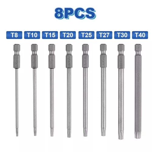 8PCS Long Torx Screwdriver Bit Set Hex Shank Magnetic for Impact Drill/Driver​