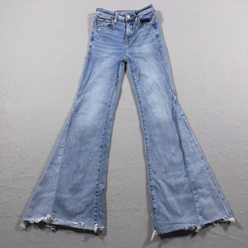 American Eagle Jeans Women's 0 Festival Flare Blue High Rise Light Wash Raw Hem