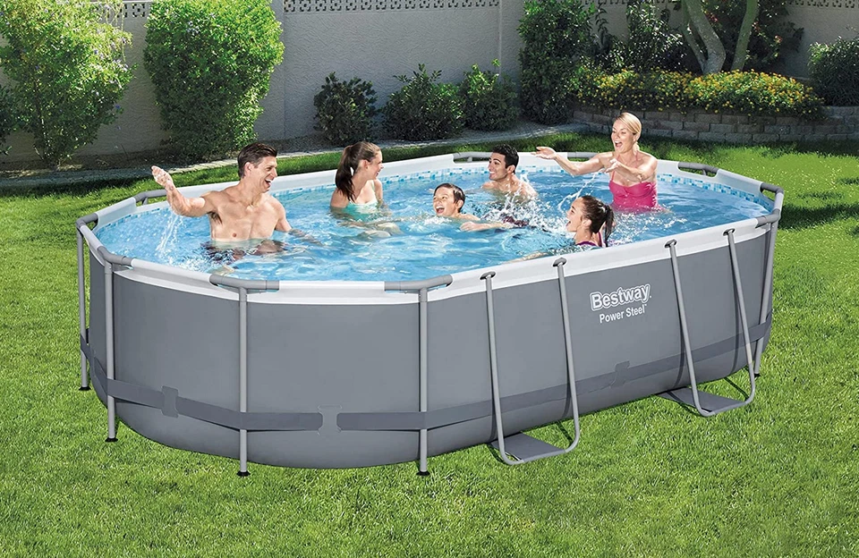 Bestway Power Steel Frame Pool Komplett-Set Filterpumpe 488x305x107cm grau oval - Bild 2 von 3