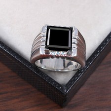 Natural Black Onyx Gemstone with 925 Sterling Silver Ring for Men's 5697