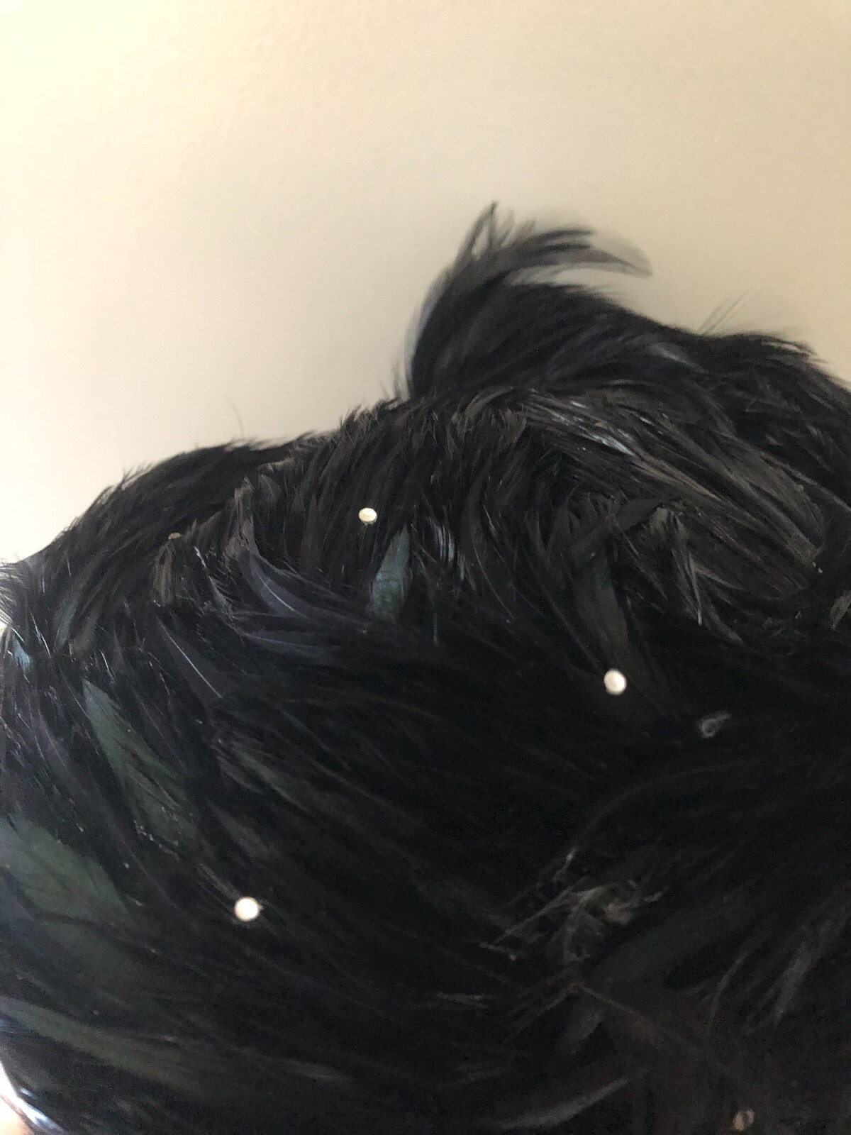 Vintage woman's black hat with feathers and sequins. Jack McConnell, Wool base image 10