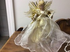 Vintage 9” Angel With Gold Dress Tree Topper With 10 Lights Non Working