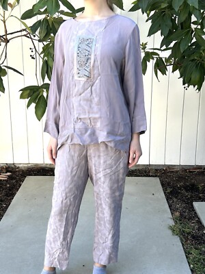 Vintage Yasuko Sz S/M Tunic Top And Pants Set Lavender Lagenlook