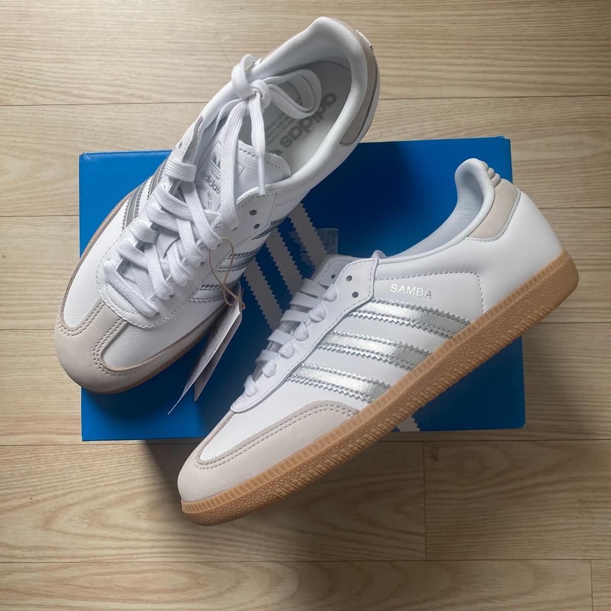 adidas Samba OG White Silver Metallic Womens Sneakers ✓Multiple