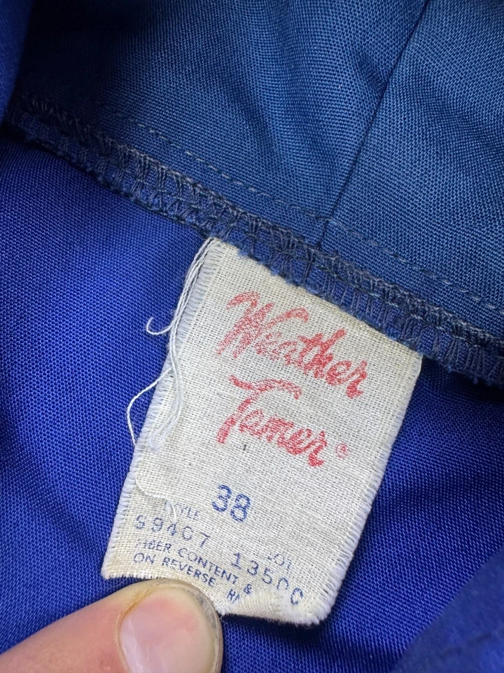 Weather Tamer Jacket Adult 38 Blue Striped Full Zip Hooded Parka Rain Coat Vtg - Image 3 of 4