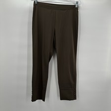IC Connie K Pants Womens Medium Brown Tan Pull on Crop Stretch Slinky Art