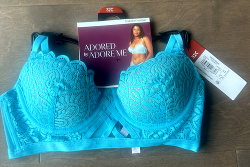 Adored by Adore Me Dakota Bra Longline Underwire Blue Lace Hook & Eye Womens 32C - 第 1/6 張圖片