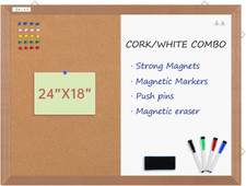 Combination Magnetic Whiteboard Cork Bulletin Board, 24" X 18  Combo Dry Erase W