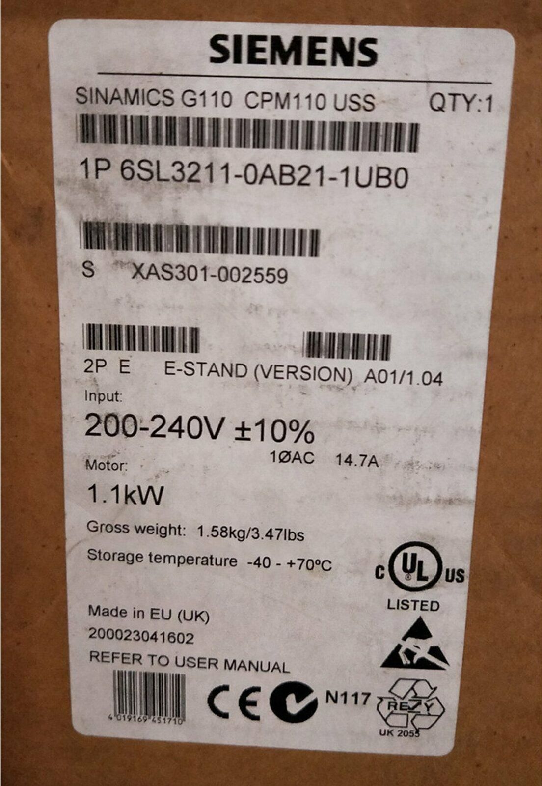 1PC Siemens 6SL3 211-0AB21-1UB0 6SL3211-0AB21-1UB0 Inverter New Expedited Ship