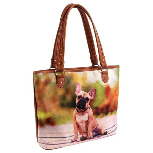 Bolso de Mano Bolso Bulldog Francés de Lona a Rayas Estampado Montana West Cartera - Imagen 2 de 6