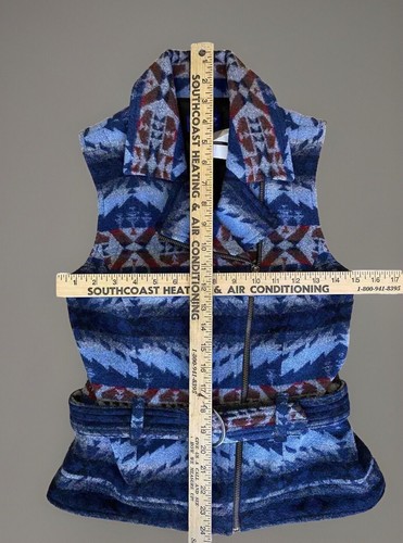 Pendleton Wool Native Tribal Aztec Print Belted Vest Boho Zipper Lined Plus XXS - Picture 4 of 5