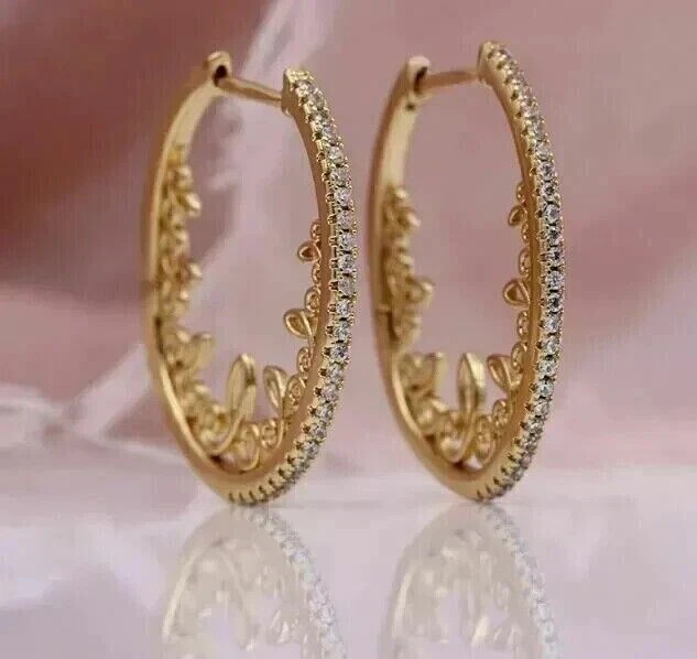 Round Cut Simulated Diamond Large Huggie Hoop Earrings 14K Yellow Gold Plated - Image 4 of 4