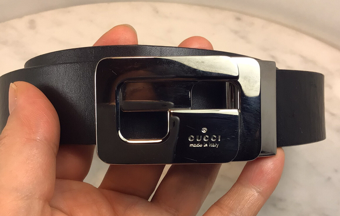 Vintage GUCCI Logo Black Leather Belt 37” Long Genuine