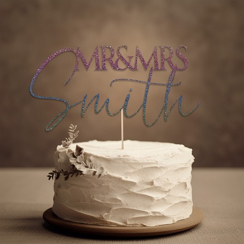 Ghirlanda Rustica Personalizzata Mr Mrs Anniversario Matrimonio Specchio Glitter Cake Topper - Foto 15 di 16